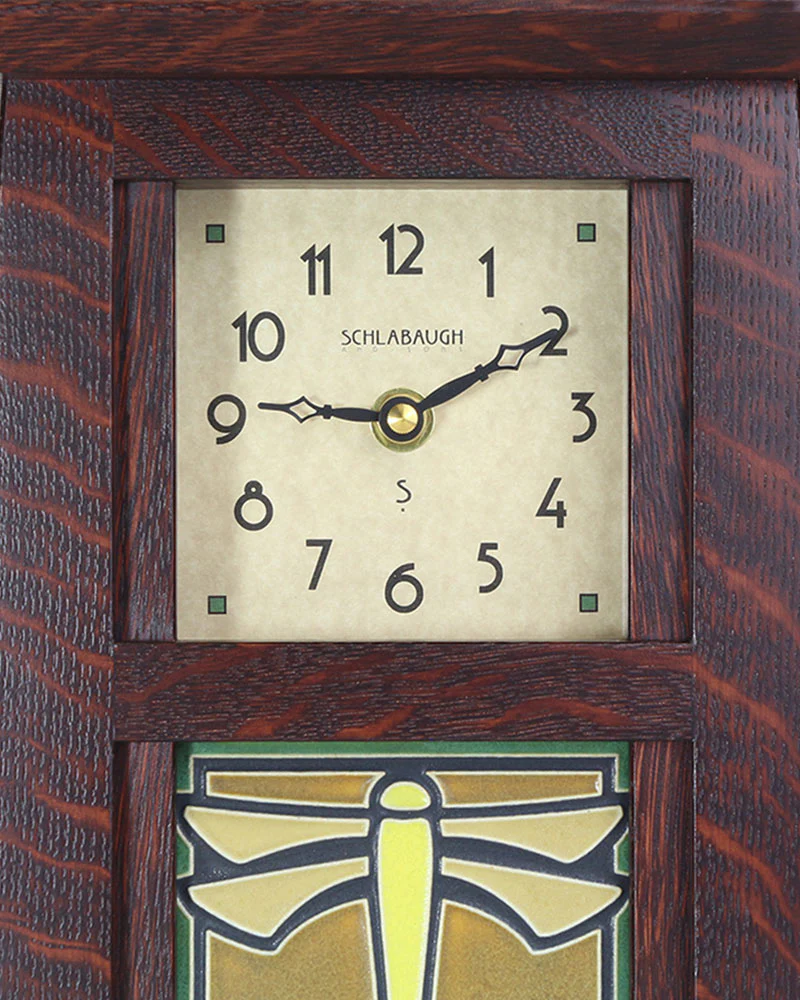 Arts and Crafts Motawi Dragonfly Green Tile Mantel Clock - Image 3