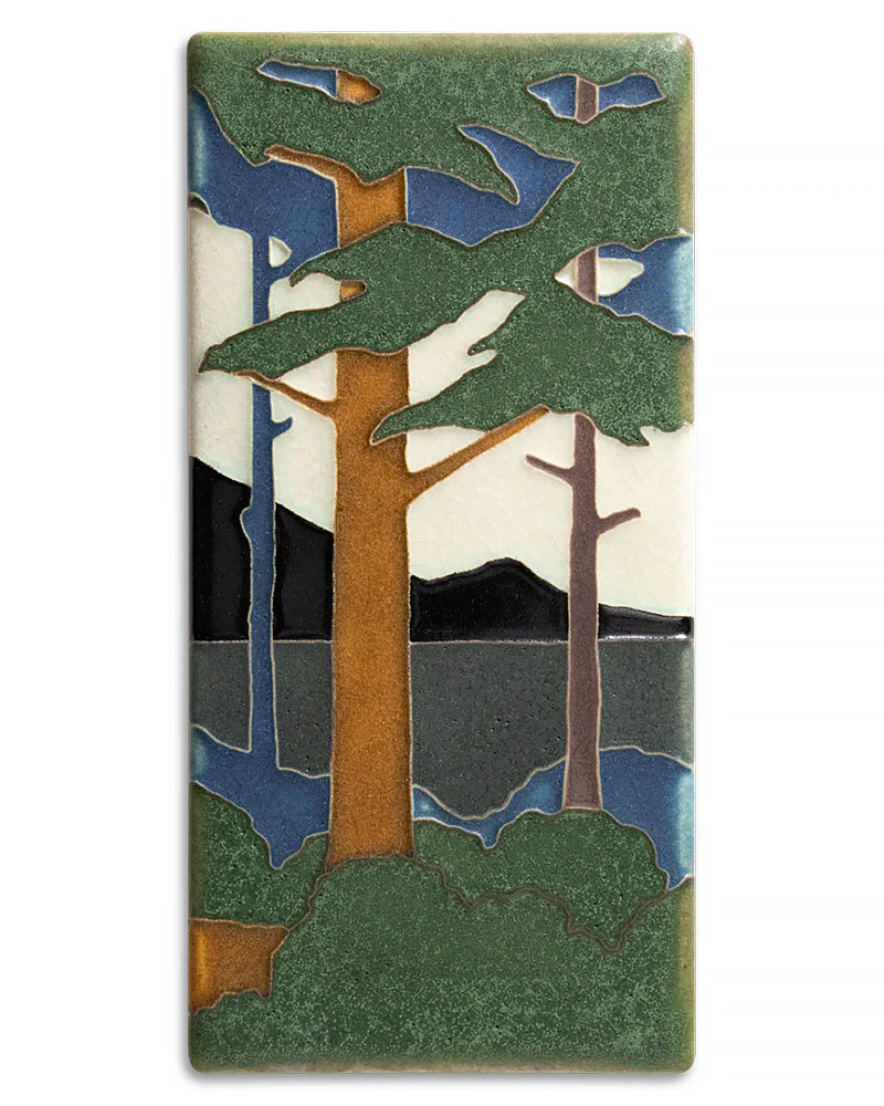 Arts and Crafts Motawi Pine Landscape Tile Mantel Clock - Image 3