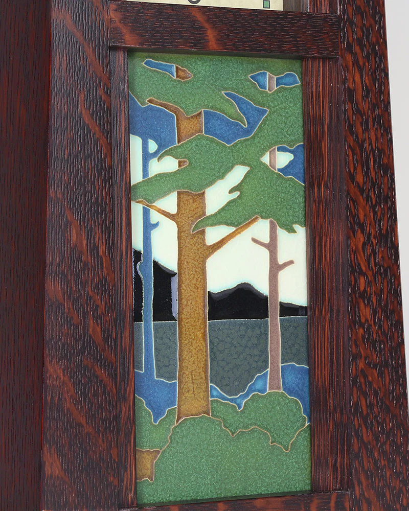 Arts and Crafts Motawi Pine Landscape Tile Mantel Clock - Image 4