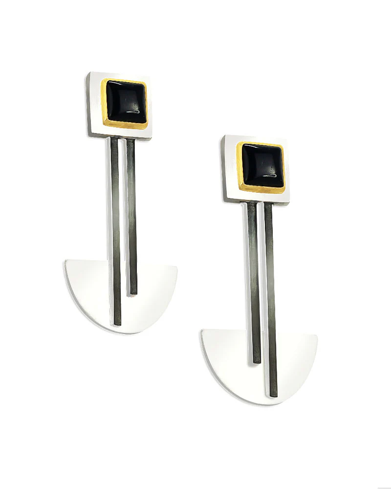Bauhaus Silver and Black Onyx Earrings - Image 2
