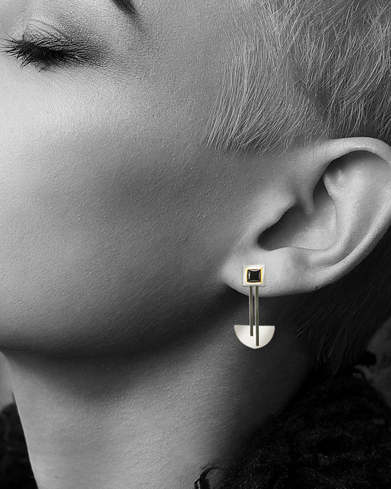 Bauhaus Silver and Black Onyx Earrings - Image 4