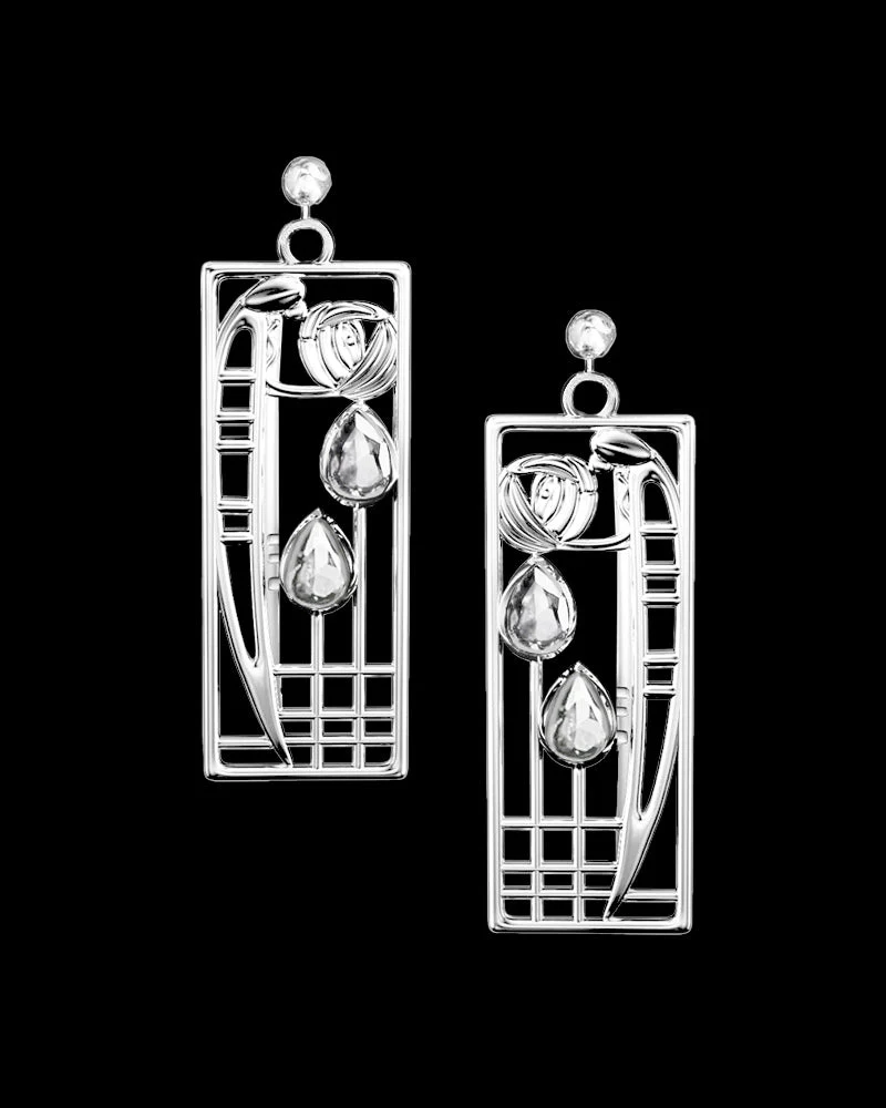 Charles Rennie Mackintosh Lover Sterling Silver & CZ Earrings - Image 2