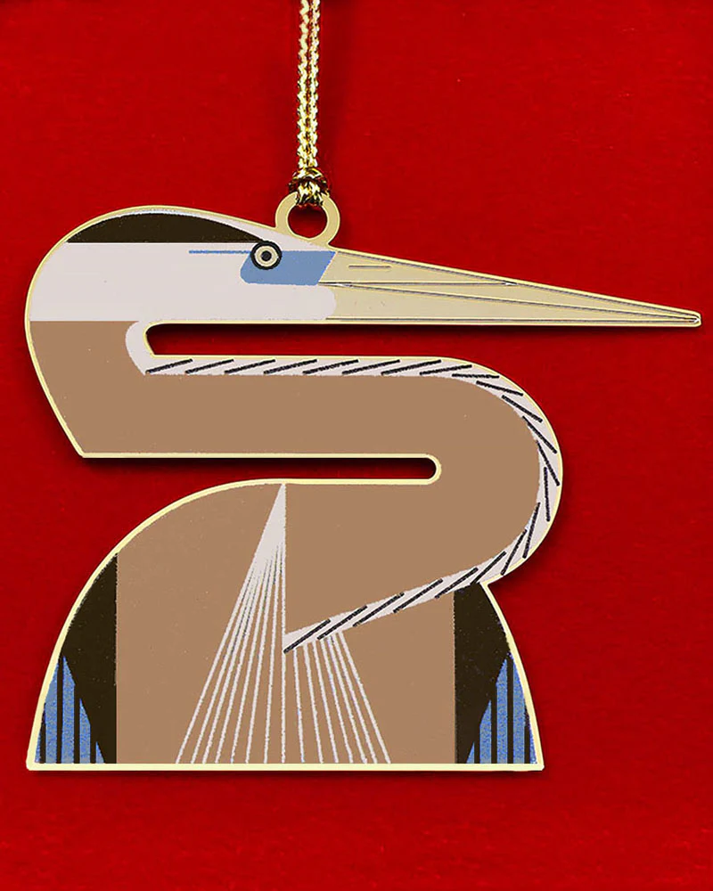 Charley Harper Brass Heron Ornament Adornment - Image 3