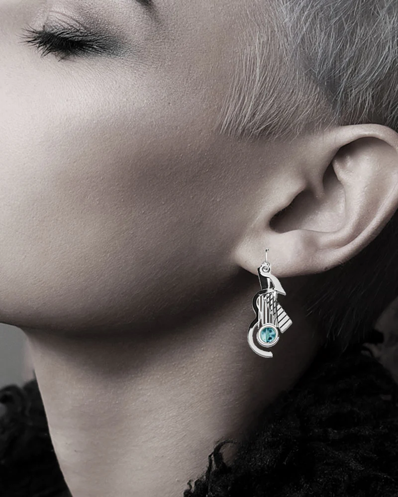 Cubist Guitar Pale Blue Glass Bead Earrings - Image 3
