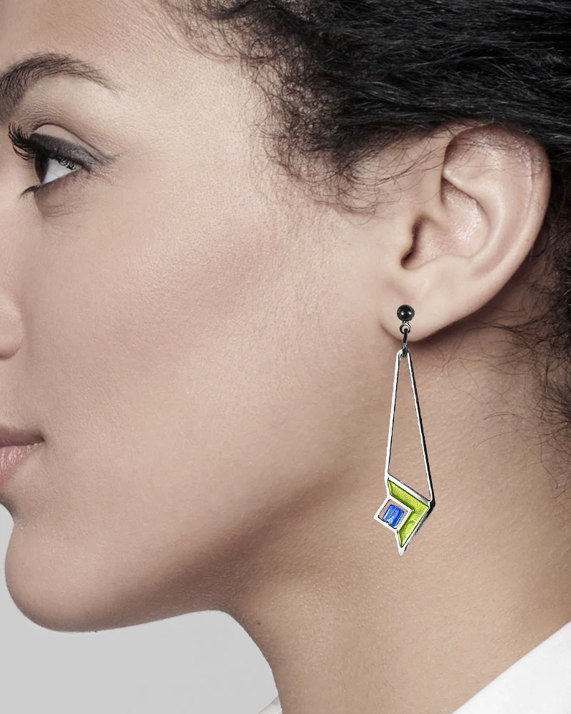Frank Lloyd Wright Art Glass Green Enamel Earrings - Image 3