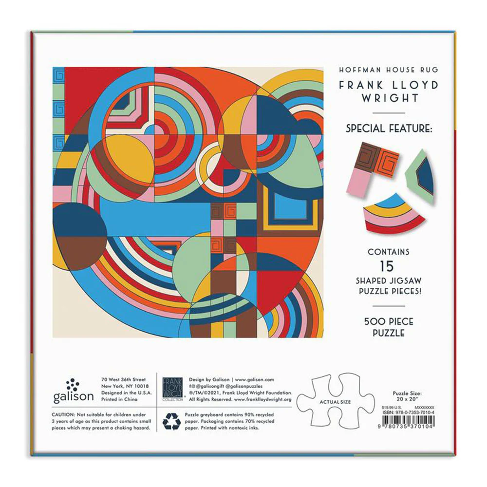 Frank Lloyd Wright Hoffman House Rug 500 Piece Jigsaw Puzzle with Shaped Pieces - Image 3