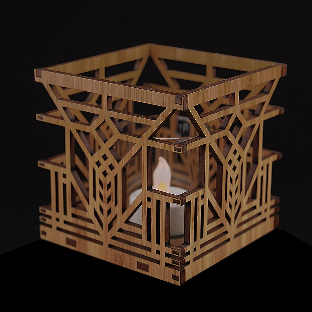 Frank Lloyd Wright Lake Geneva Design Wood Votive - Image 4
