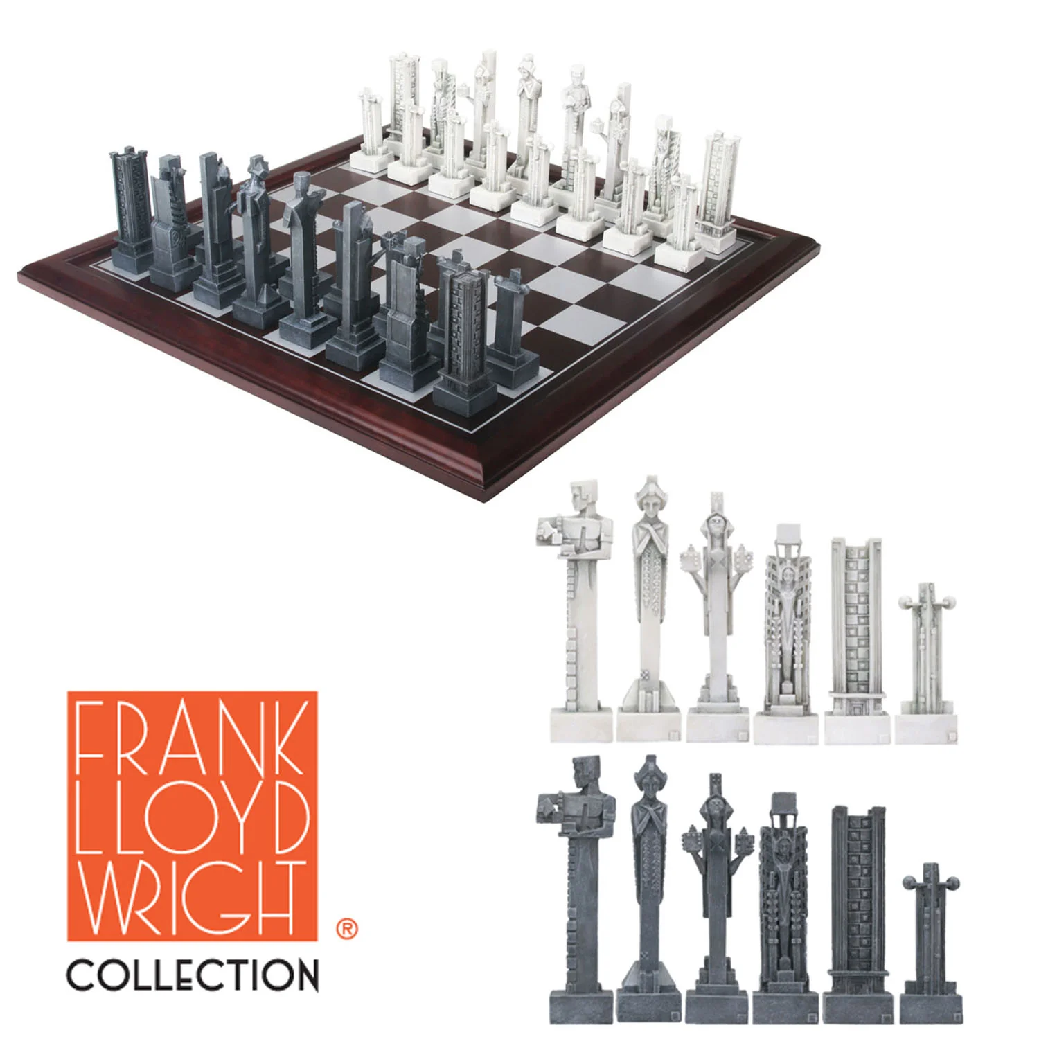Frank Lloyd Wright Midway Gardens Chess Set with Chess Board - Image 3