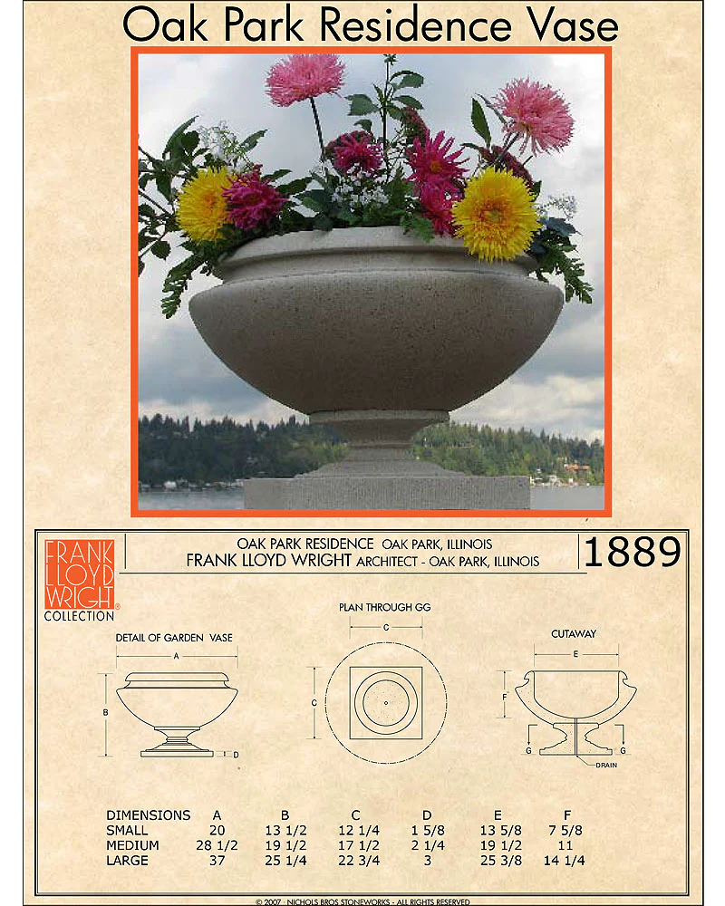 Frank Lloyd Wright Medium Oak Park Residence Planter Vase - Image 4