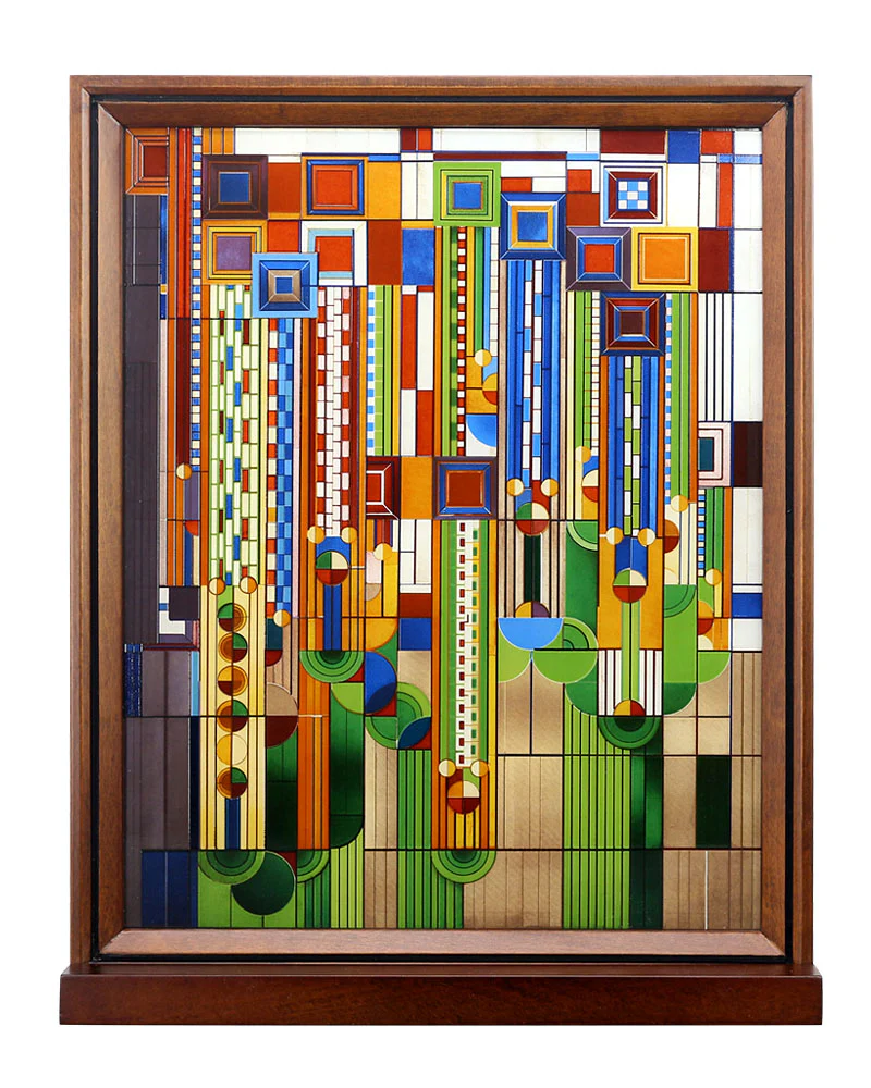 Frank Lloyd Wright Saguaro Wood Framed Stained Glass - Image 3
