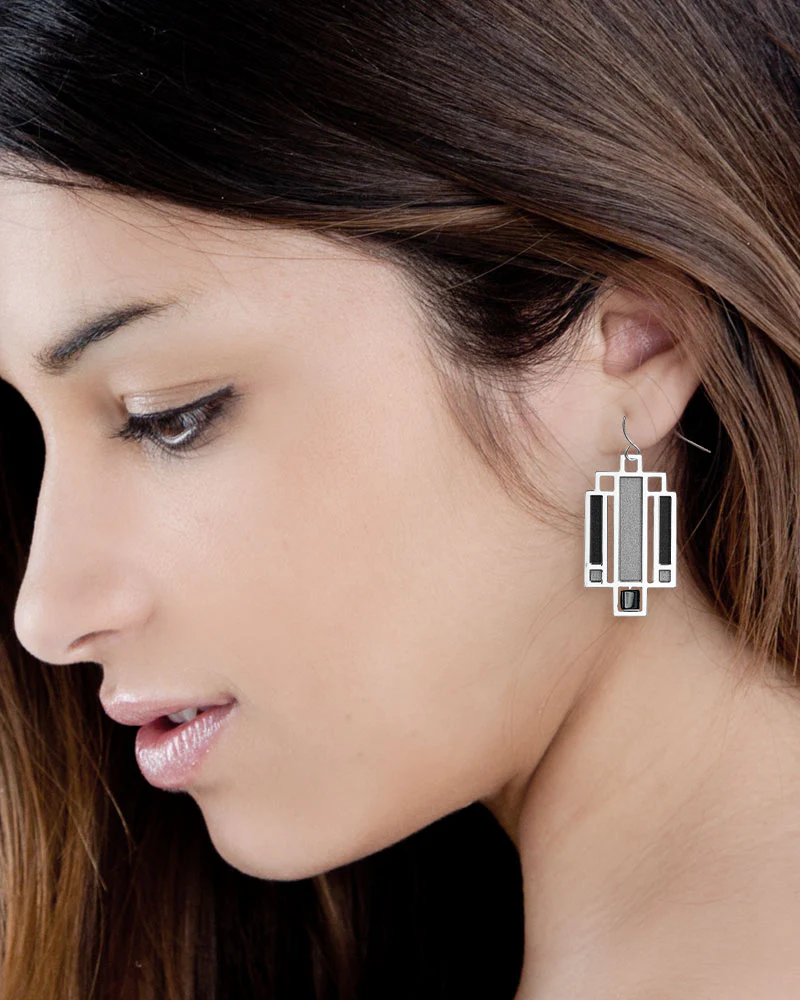 Frank Lloyd Wright Willits Light Screen Black Enamel Earrings - Image 3