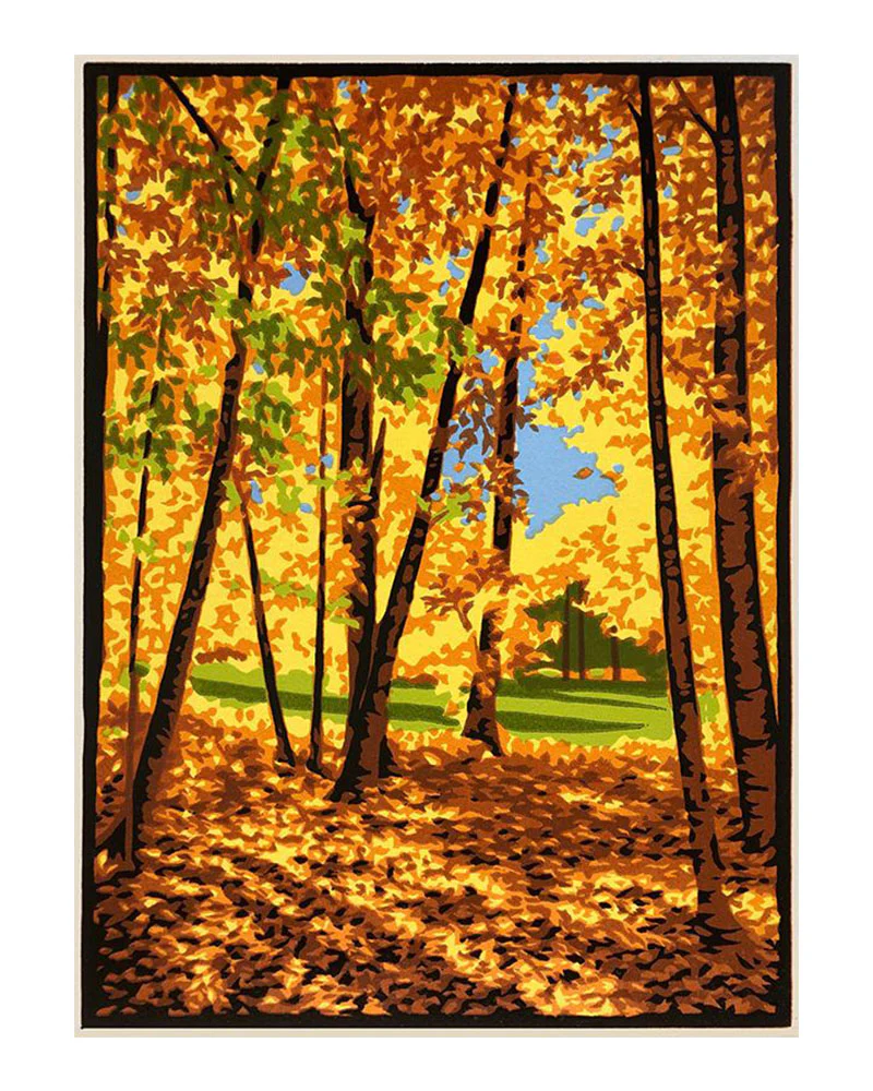 Laura Wilder Autumn Woods Limited Edition Framed Matted Block Print - Image 3