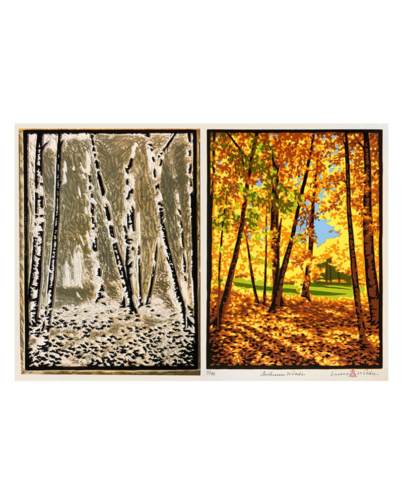 Laura Wilder Autumn Woods Limited Edition Framed Matted Block Print - Image 6