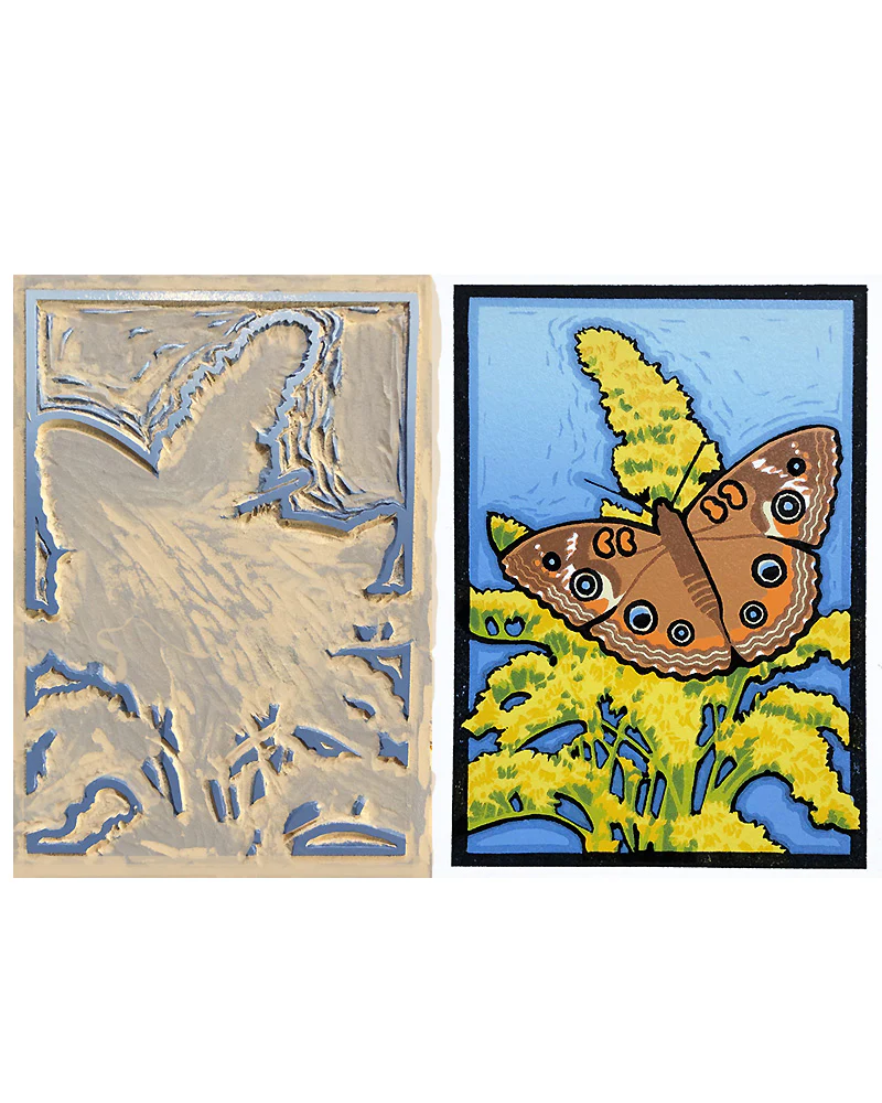 Laura Wilder Buckeye Butterfly & Goldenrod Limited Edition Framed Matted Block Print - Image 3