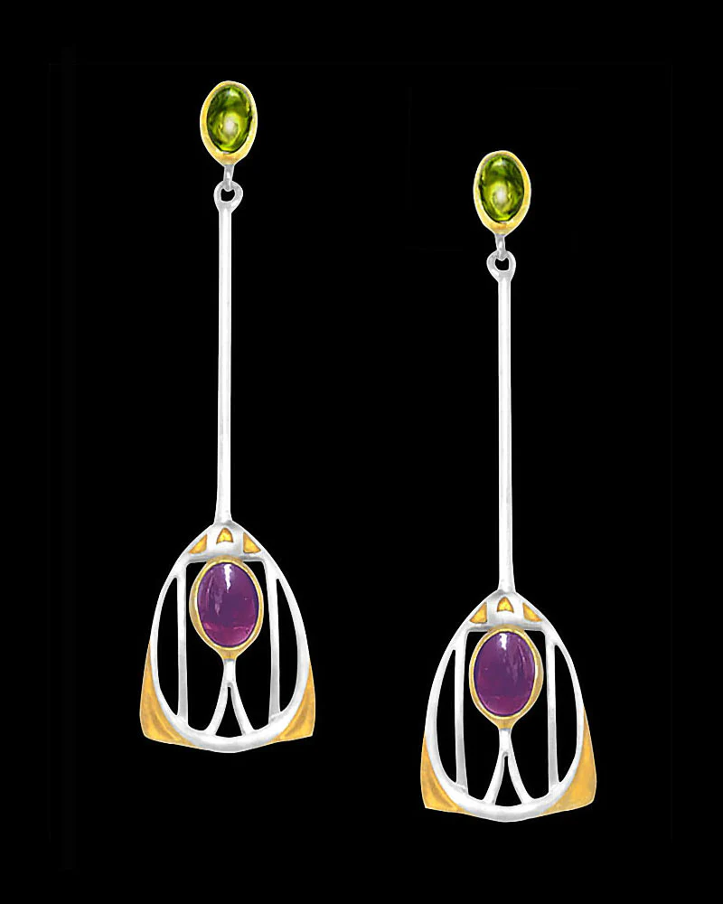 Mackintosh Gesso Inspirations Silver, Garnet, and Peridot Earrings - Image 3