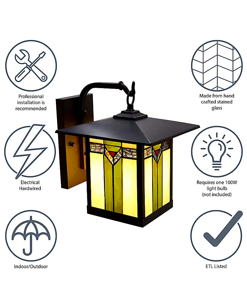 Mission Craftsman Stained Glass Wall Sconce - Louis - Image 9