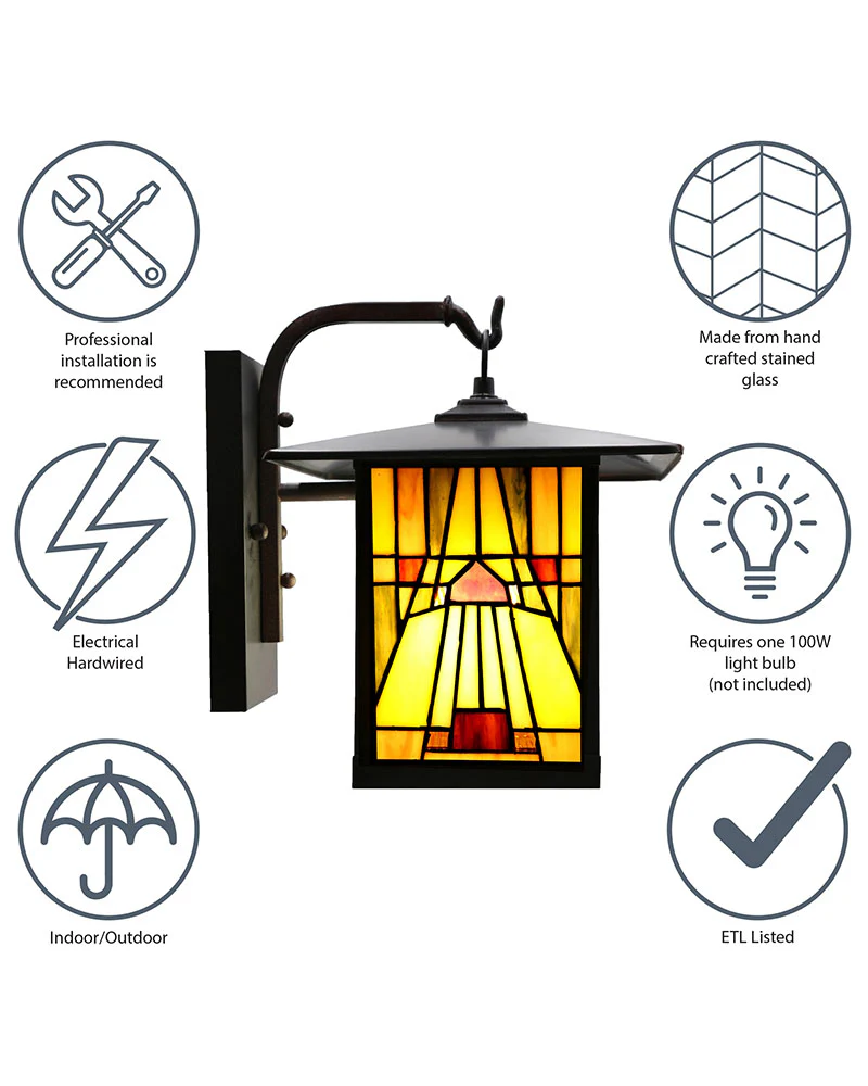 Mission Craftsman Stained Glass Wall Sconce - Amber - Image 6