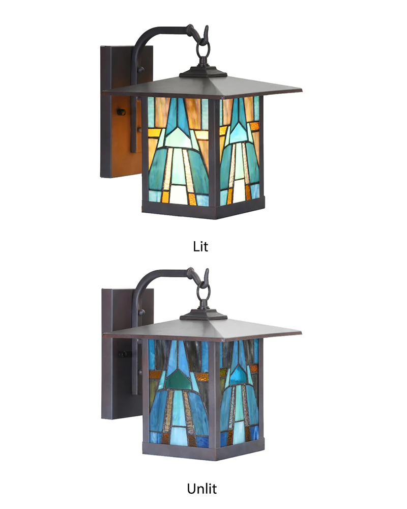 Mission Craftsman Stained Glass Wall Sconce - Aqua - Image 3