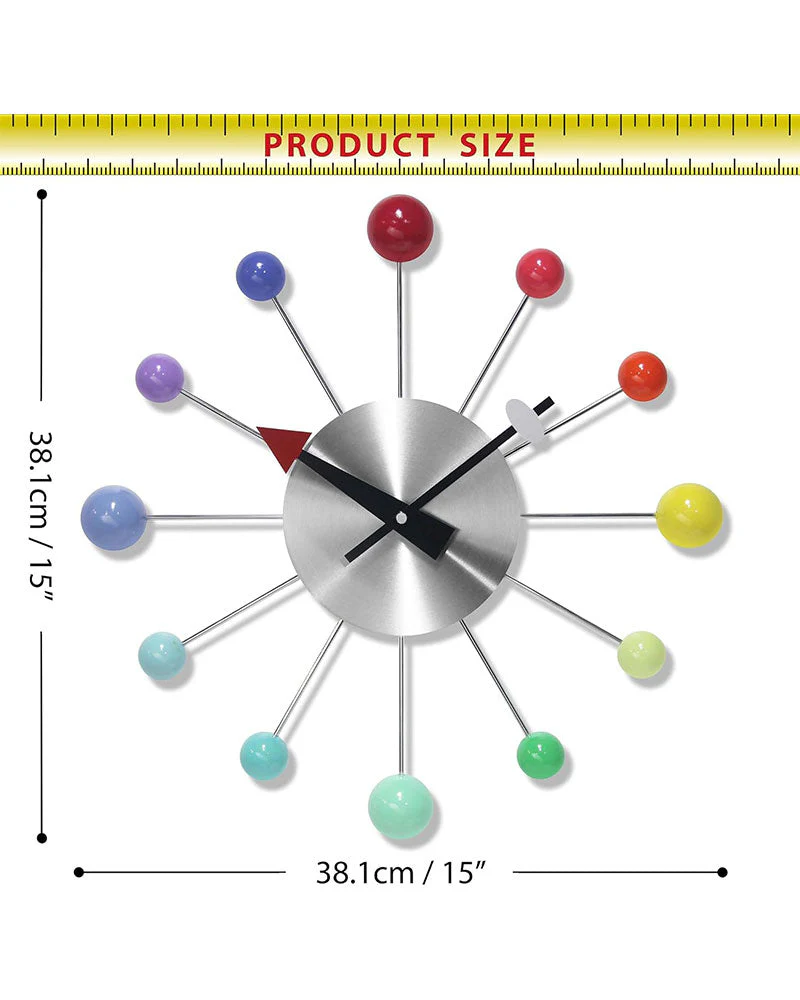 Orb Spoke Mid-Century Modern Wall Clock - Rainbow - Image 4