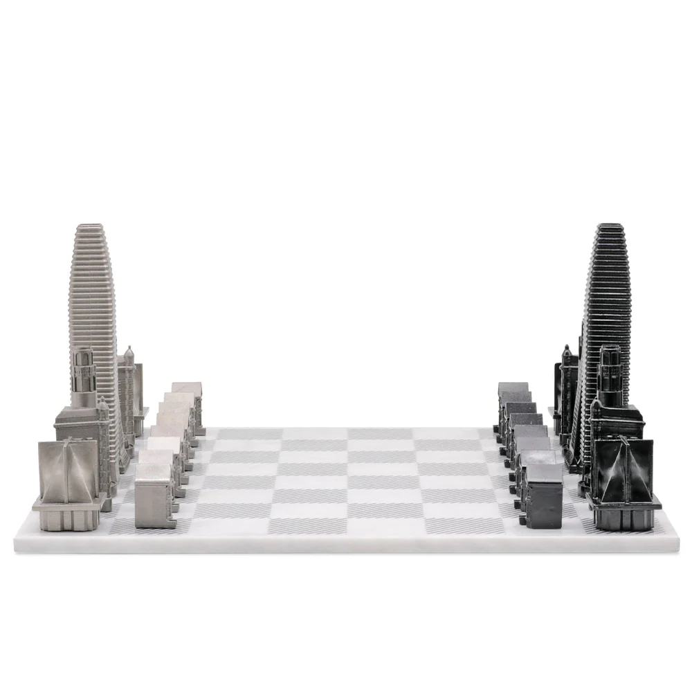 San Francisco Skyline Chess Set - Stainless Steel/Marble Board - Image 2