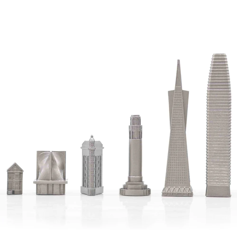 San Francisco Skyline Chess Set - Stainless Steel/Wood Map Board - Image 4