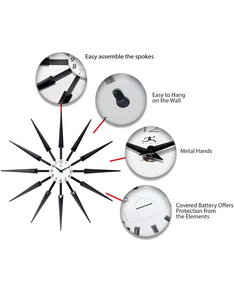 Sunburst Mid-Century Modern Wall Clock - Dark - Image 5